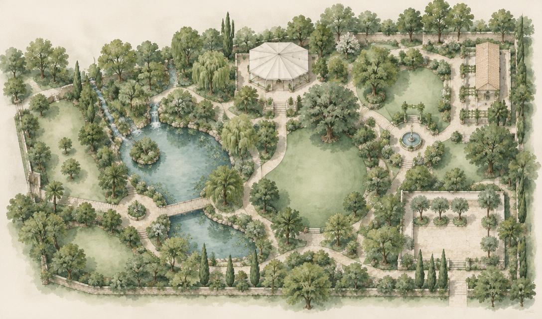 Ilustración de un jardín para la celebración
